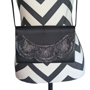 Genie Black Beaded Butterfly Clutch Shoulder Bag Evening Purse Formal